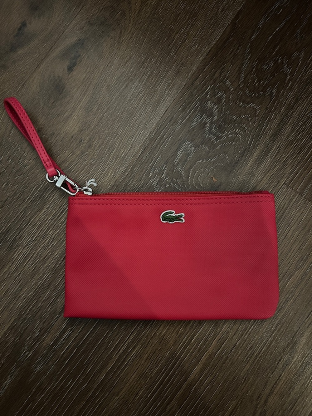 Lacoste Red Wristlet Clutch with Green Crocodile Logo